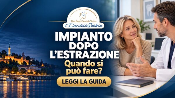 Paziente e dentista durante una consulenza, con il titolo «Impianto dopo l’estrazione: quando si può fare?»